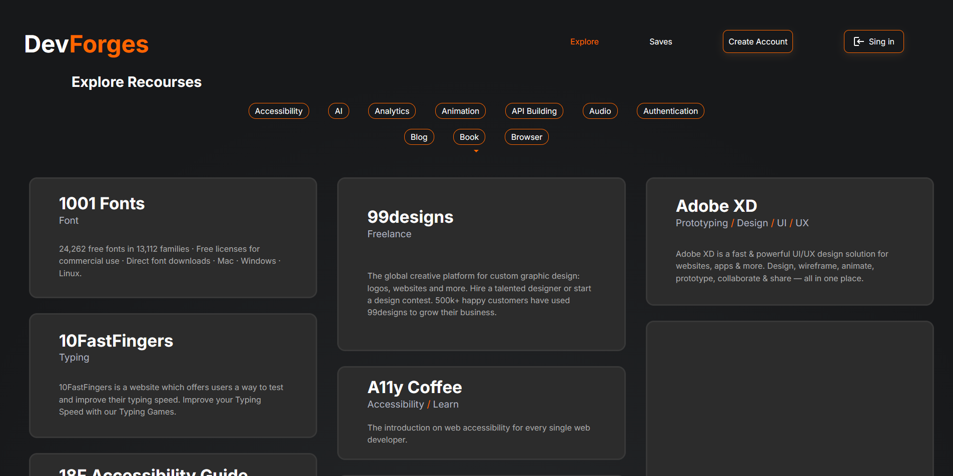 Imagen del proyecto Devforges - catálogo de recursos para desarrolladores